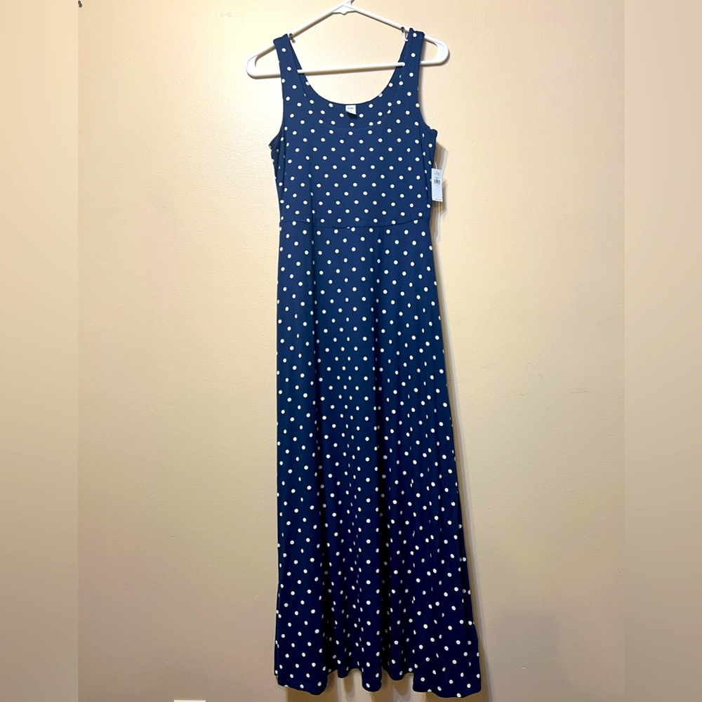 NWT Old Navy Knit Navy and White Dot Maxi Dress, Women’s Size S